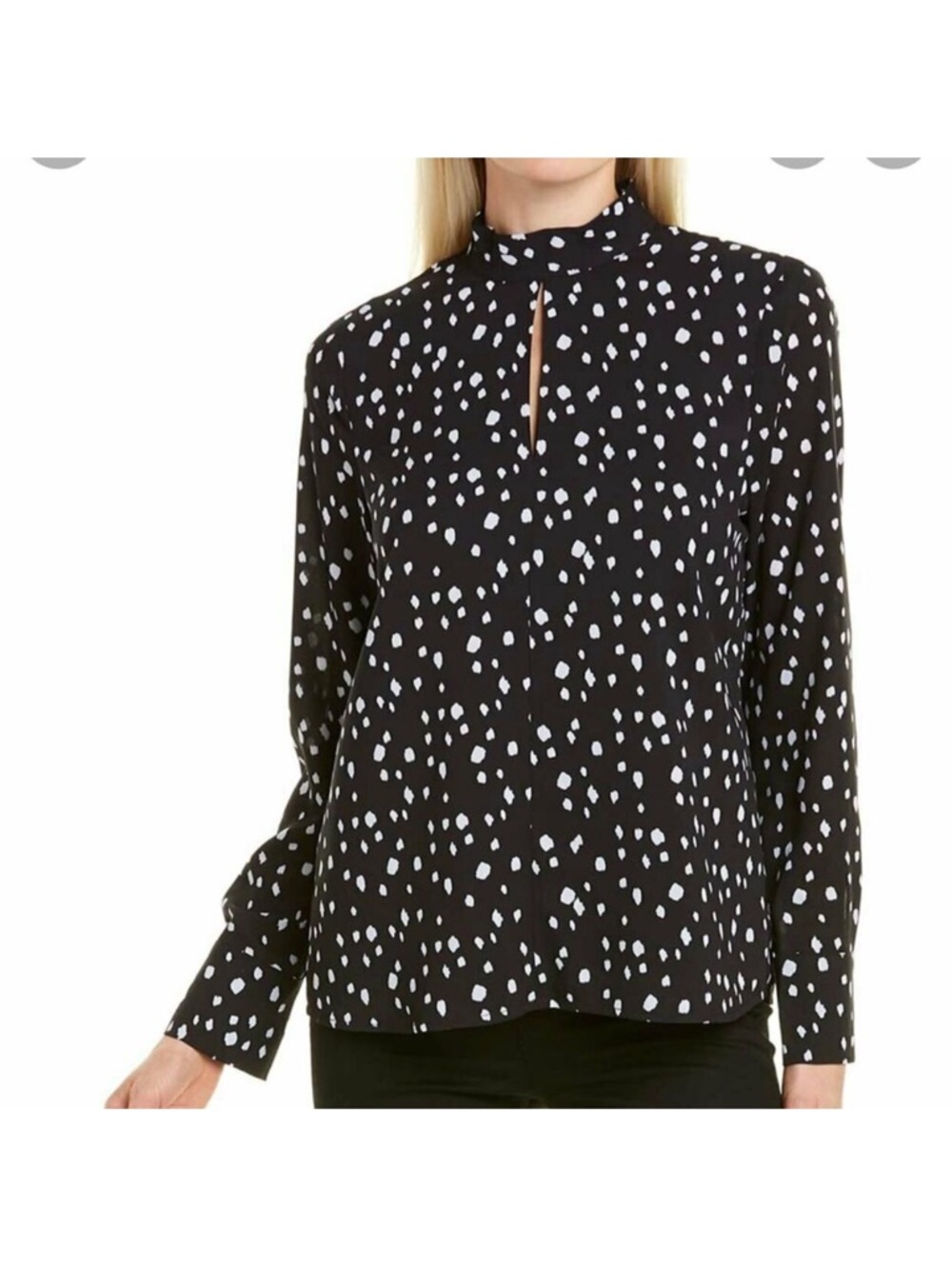 Ecru Black/White Spotted Mock Neck Blouse Size Large